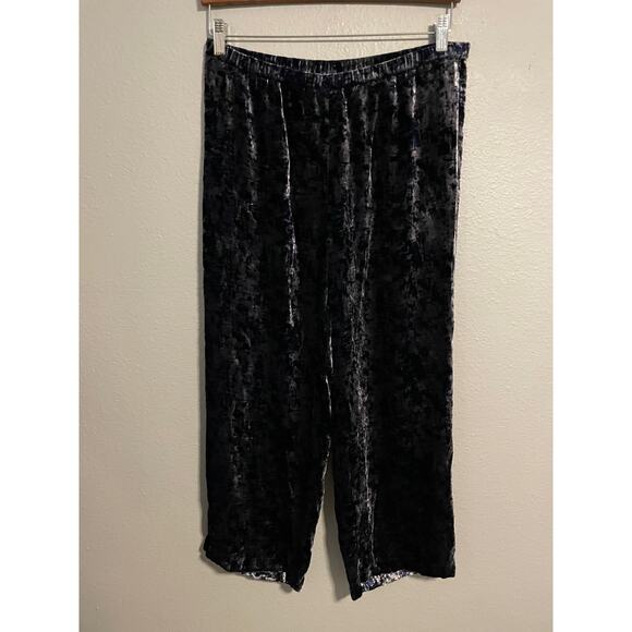 Eileen Fisher Womens Pants Small Blue Velvet Silk Blend Pull On Wide Leg Ankle - Picture 1 of 9